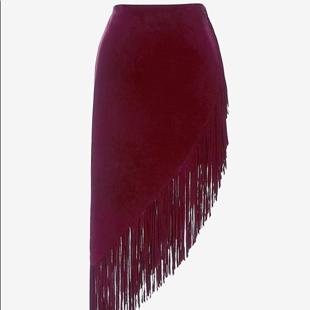 Intermix Burgundy Suede Fringe Skirt NWT